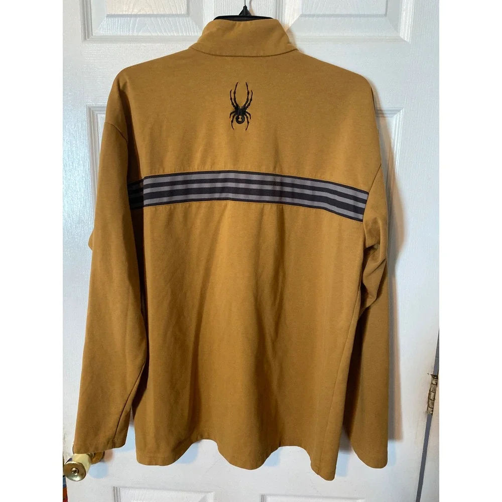 Spyder Mens XL Quarter Zip Pullover Ochre Yellow Stripe Logo Active Sweatshirt‎